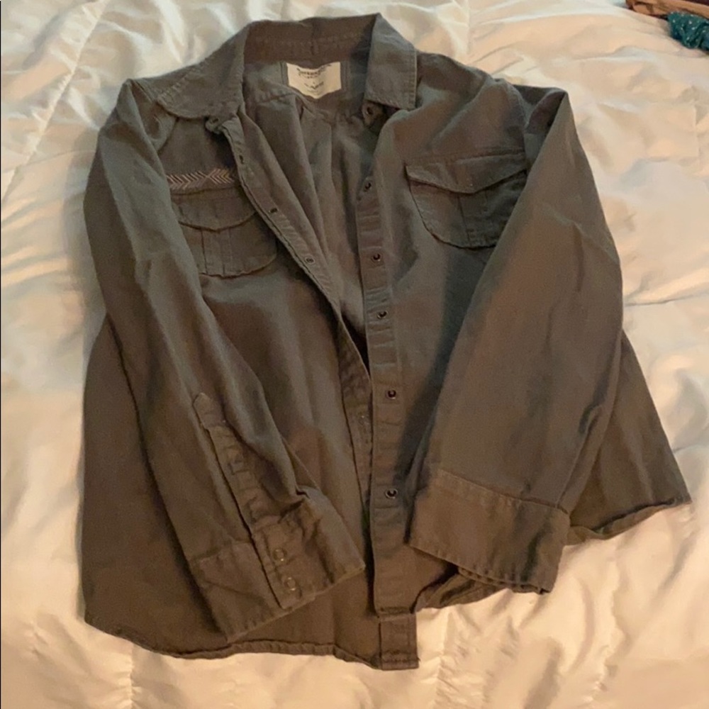 Army green jean shirt